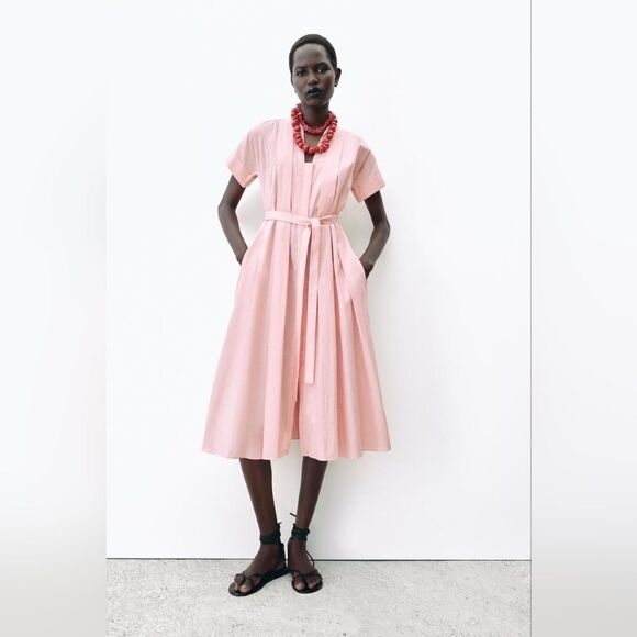 NWT ZARA BELTED SHIRTDRESS ZW COLLECTIONβpink - Picture 4 of 12